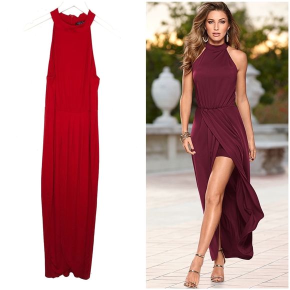 Venus Long Drape Dress Maxi High Neck 